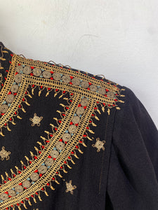 Vintage 1930s Black Embroidered Rayon Top