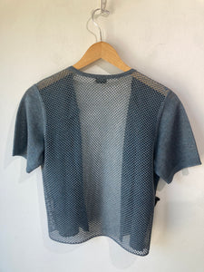 Dries van Noten Grey Blue Mesh Back Short Sleeve Cardigan