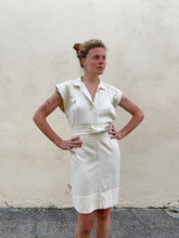 Electric Feathers Cream Raw Silk Dress with Belt