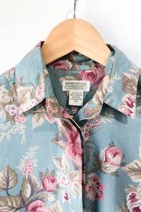 Vintage Banana Republic Teal Floral Blouse