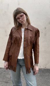 Vintage 1960s Jo-kay Brown Leather Fringe Jacket