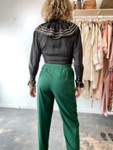 Electric Feathers Green Raw Silk Noil Trousers