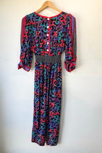 Vintage Jeanne Marc Black Red Purple Jumpsuit