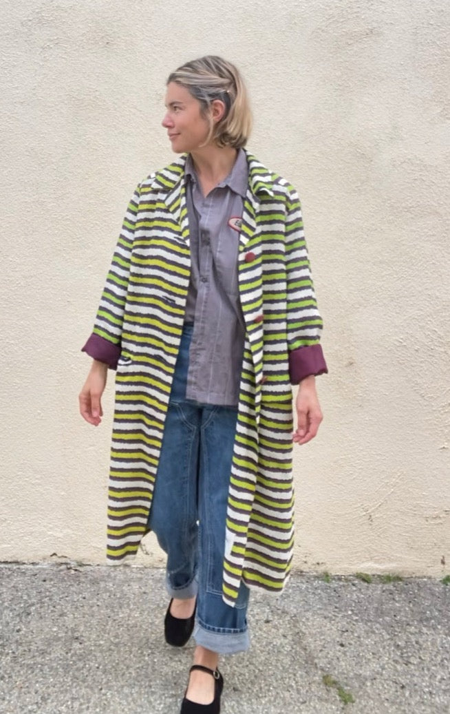 Vintage Lime and Violet Striped Duster Jacket