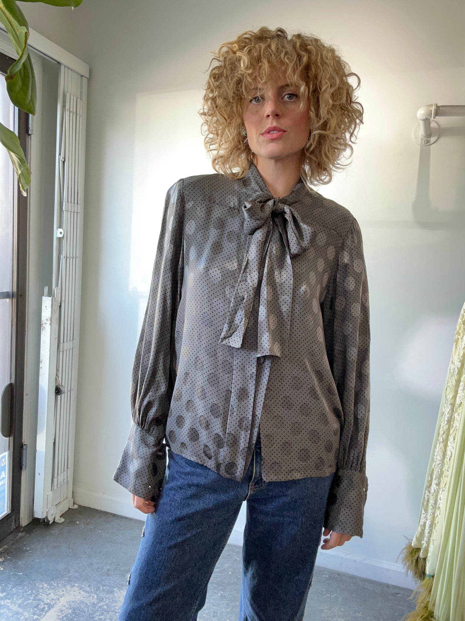 Vintage Givenchy Nouvelle Boutique Polka Dot Silk Blouse