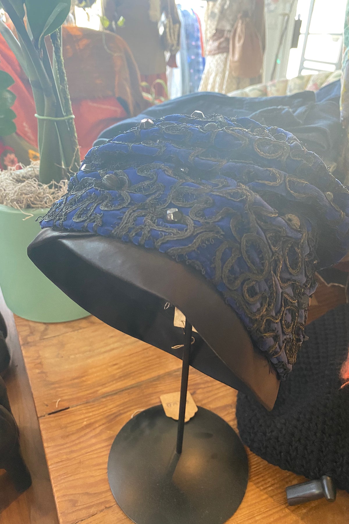 Schiaparelli Hat, vintage, NWT, bright blue Vintage Schiaparelli Paris Blue Hat with Colorful Velvet  main image 3