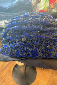 Vintage Schiaparelli Blue Black Appliqué Hat