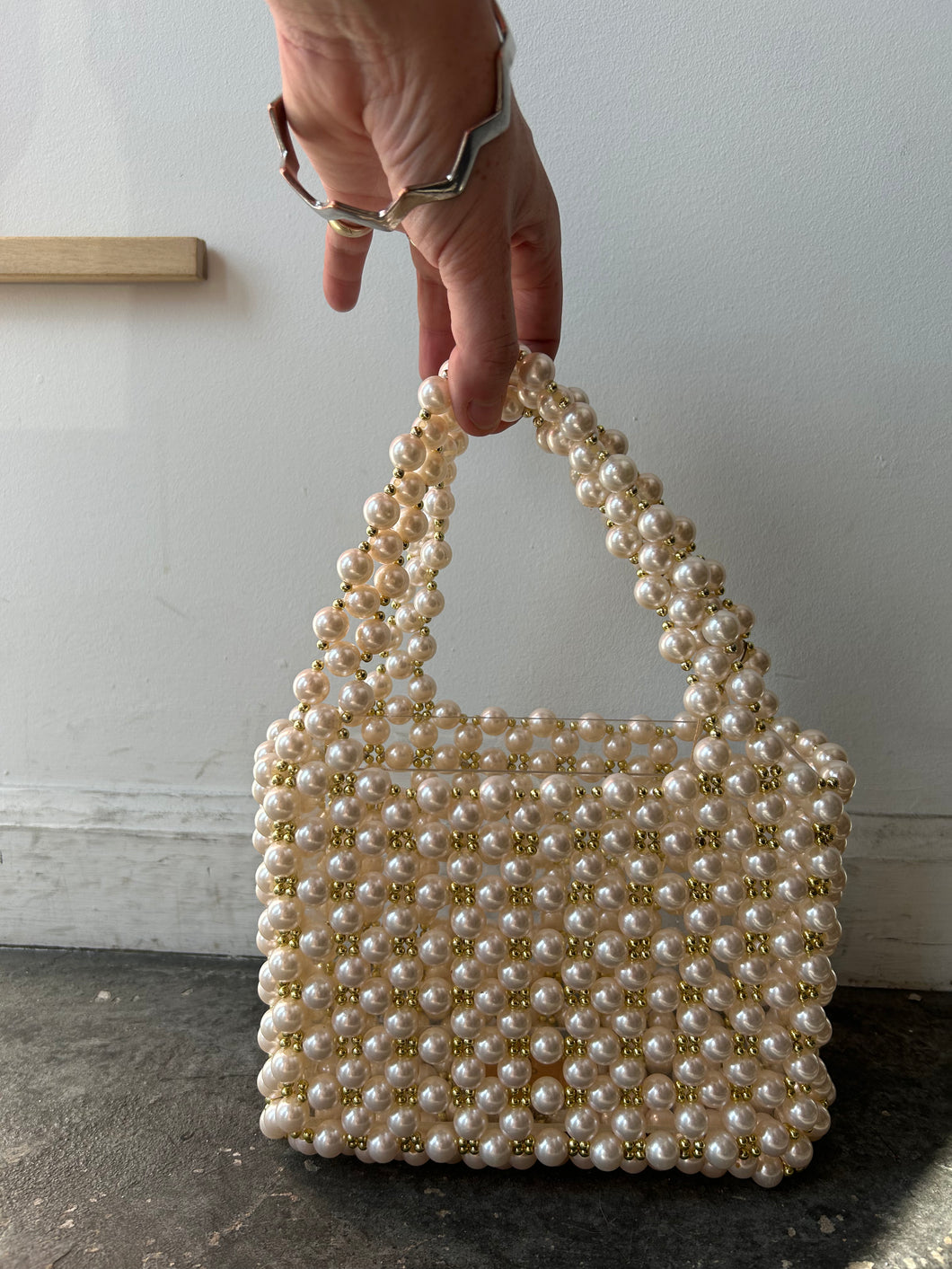 Pearl and Gold Beaded Party Bag The Curatorial Dept