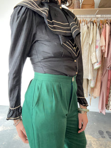 Electric Feathers Green Raw Silk Noil Trousers