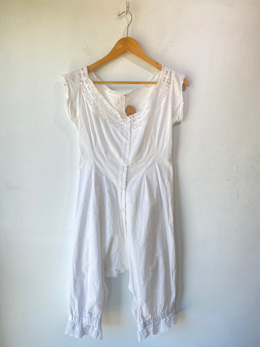Victorian White Cotton Playsuit / Antique Romper