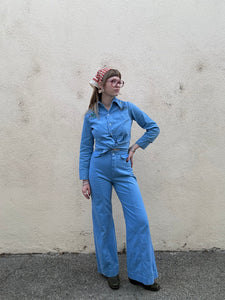 Vintage Western Powder Blue Corduroy Leisure Suit