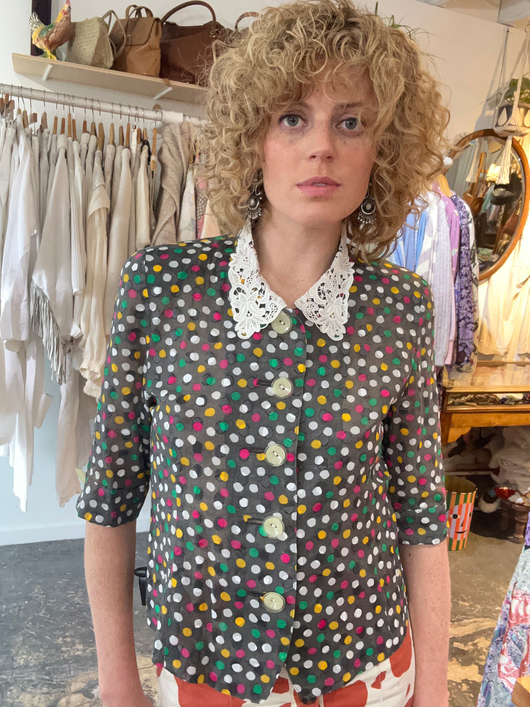 Vintage Alta Mode My Robe Polka Dot Blouse