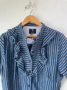 Ace & Jig x Barney’s Blue and Black Stripe Ruffle Top