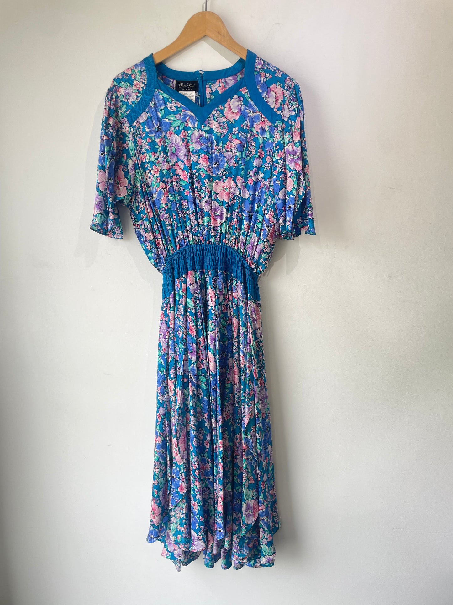 Vintage Diane Freis Teal Blue Multi Silk Dress Vintage Diane Freis Teal Blue Multi Silk Dress