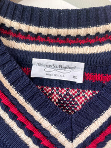 Vintage Tricot St. Raphael Navy, Red & White Tennis Sweater