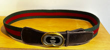 Gucci Red and Green Woven Belt with Logo Buckle