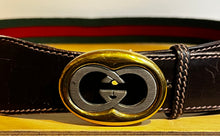 Gucci Red and Green Woven Belt with Logo Buckle