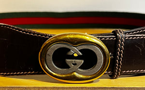 Gucci Red and Green Woven Belt with Logo Buckle