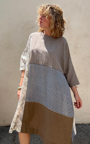 Aodress Blue, Brown and Gingham Dress