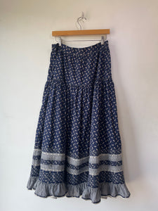 Doen Navy Blue Floral Ruffle Rosana Skirt