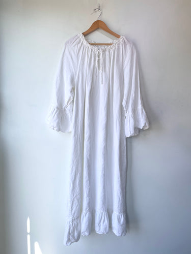 White Linen Ruffled Maxi Dress