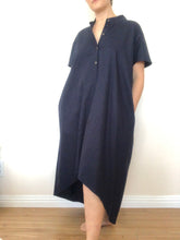 Navy High-Low Placket Front Dress
