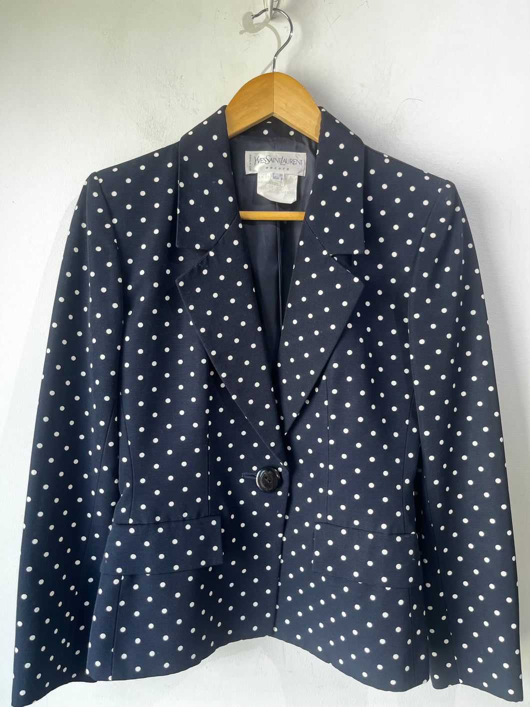 YSL Yves Saint Laurent Navy Polka Dot Blazer