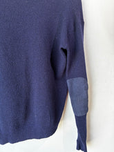 Vintage Bud's Woolhara Navy V-Neck Sweater with Elbow Patches