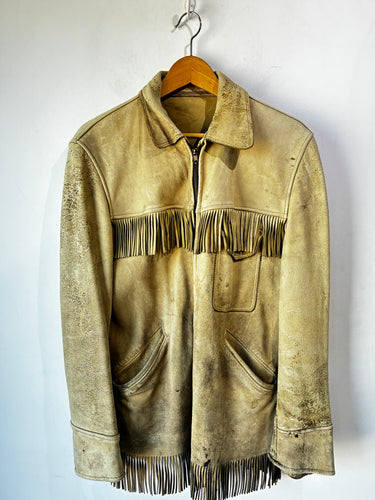 Vintage Distressed Buckskin Leather Jacket with Fringe