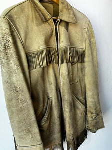 Vintage Distressed Buckskin Leather Jacket with Fringe