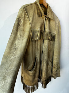 Vintage Distressed Buckskin Leather Jacket with Fringe