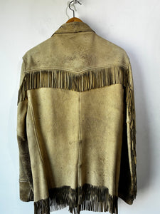 Vintage Distressed Buckskin Leather Jacket with Fringe