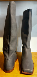 Wal and Pai Grey Leather Square Toe Boots Sz 37/6.5 US