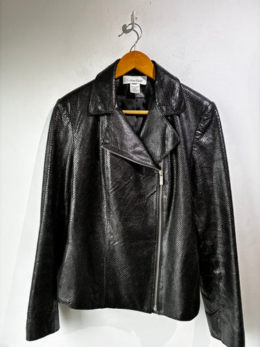 Calvin Klein Black Snakeskin Moto Jacket