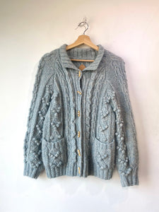 Doen Light Blue Pompom Cable Knit Cardigan