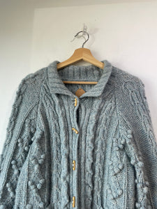 Doen Light Blue Pompom Cable Knit Cardigan