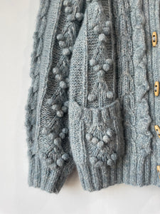 Doen Light Blue Pompom Cable Knit Cardigan