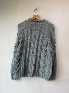 Doen Light Blue Pompom Cable Knit Cardigan