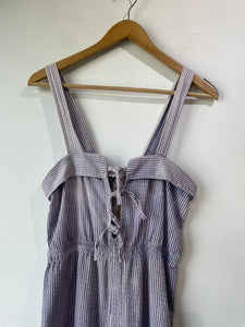 Purple & White Cotton Striped Wide Leg Overalls