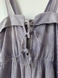 Purple & White Cotton Striped Wide Leg Overalls