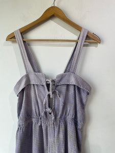 Purple & White Cotton Striped Wide Leg Overalls