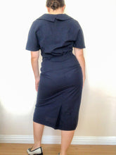1940s Vintage Navy Collared Bow Dress with Lace Bib