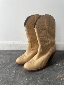 Vintage Frye Cream Leather Cowgirl Boots