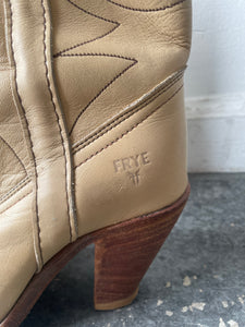 Vintage Frye Cream Leather Cowgirl Boots