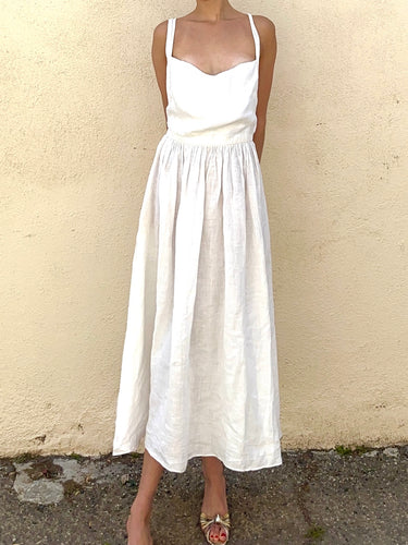 Vintage Calvin Klein White Linen Apron Dress