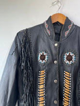 Vintage Black Leather Fringe Beaded Turtle Jacket