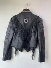 Vintage Black Leather Fringe Beaded Turtle Jacket