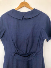 1940s Vintage Navy Collared Bow Dress with Lace Bib