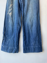 Vintage Bleach Stained Blue Wide Leg Jeans