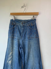 Vintage Bleach Stained Blue Wide Leg Jeans